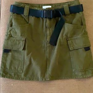 Olive Green Denim Skirt w/ Buckled Belt